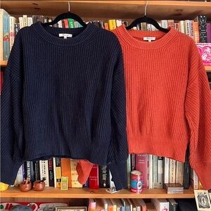 Madewell Navy and Orange Crew Neck Sweaters